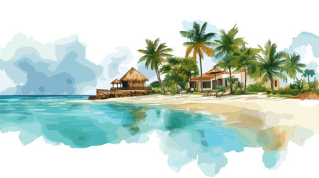 Punta Cana. Punta Cana hand drawn watercolor illustration on white backgroundのイラスト素材