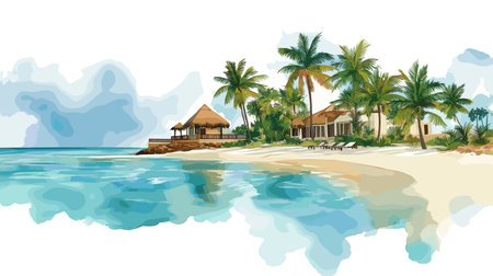 Punta Cana. Punta Cana hand drawn watercolor illustration on white backgroundのイラスト素材