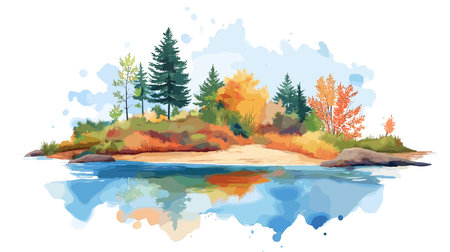 Prince Edward Island National Park. Prince Edward Island National Park hand drawn watercolor illustration on white backgroundのイラスト素材