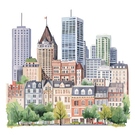 Montreal. Montreal hand drawn watercolor illustration on white backgroundのイラスト素材