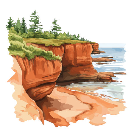 Prince Edward Island National Park. Prince Edward Island National Park hand drawn watercolor illustration on white backgroundのイラスト素材