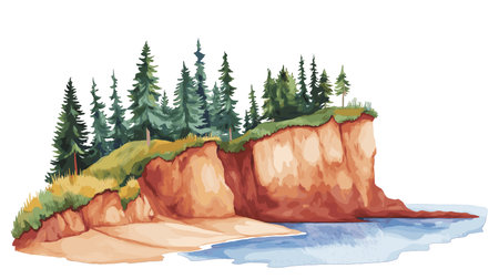 Prince Edward Island National Park. Prince Edward Island National Park hand drawn watercolor illustration on white backgroundのイラスト素材