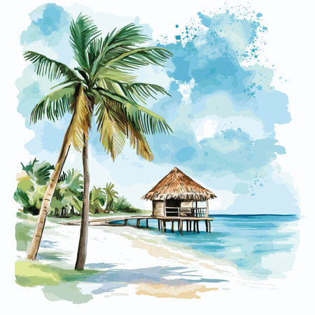 Punta Cana. Punta Cana hand drawn watercolor illustration on white backgroundのイラスト素材