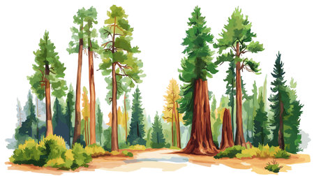 Sequoia National Park. Sequoia National Park hand drawn watercolor illustration on white backgroundのイラスト素材
