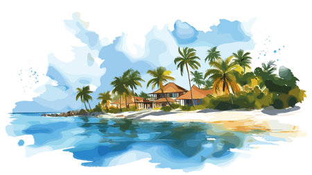 Saona Island. Saona Island hand drawn watercolor illustration on white backgroundのイラスト素材