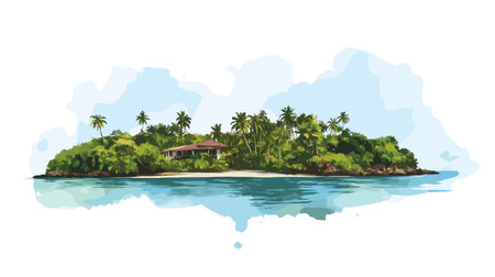 Saona Island. Saona Island hand drawn watercolor illustration on white backgroundのイラスト素材