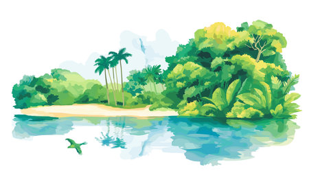 Sian Ka'an Biosphere Reserve. Sian Ka'an Biosphere Reserve hand drawn watercolor illustration on white backgroundのイラスト素材