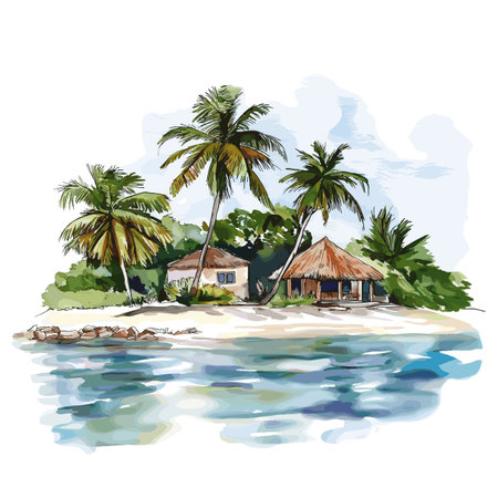 Saona Island. Saona Island hand drawn watercolor illustration on white backgroundのイラスト素材