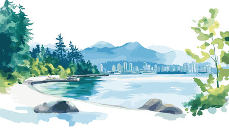 Stanley Park. Stanley Park hand drawn watercolor illustration on white backgroundのイラスト素材