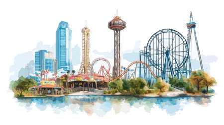 Six Flags Over Texas. Six Flags Over Texas hand drawn watercolor illustration on white backgroundのイラスト素材