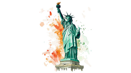 Statue of Liberty. Statue of Liberty hand drawn watercolor illustration on white backgroundのイラスト素材
