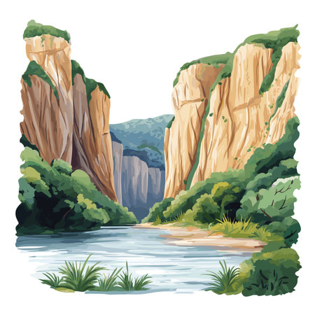 Sumidero Canyon National Park. Sumidero Canyon National Park hand drawn watercolor illustration on white backgroundのイラスト素材