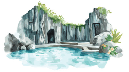 The Baths in Virgin Gorda. The Baths in Virgin Gorda hand drawn watercolor illustration on white backgroundのイラスト素材