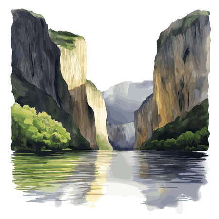 Sumidero Canyon National Park. Sumidero Canyon National Park hand drawn watercolor illustration on white backgroundのイラスト素材