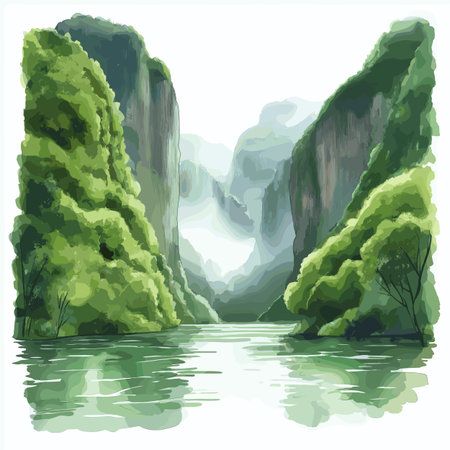 Sumidero Canyon National Park. Sumidero Canyon National Park hand drawn watercolor illustration on white backgroundのイラスト素材