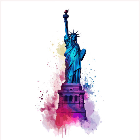 Statue of Liberty. Statue of Liberty hand drawn watercolor illustration on white backgroundのイラスト素材