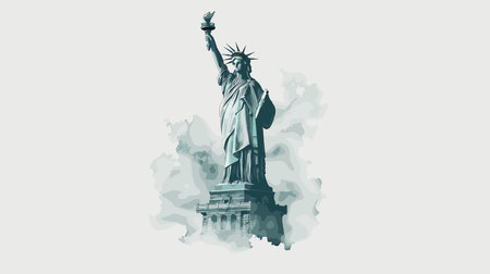 Statue of Liberty. Statue of Liberty hand drawn watercolor illustration on white backgroundのイラスト素材