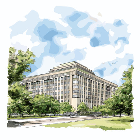 The Pentagon. The Pentagon hand drawn watercolor illustration on white backgroundのイラスト素材
