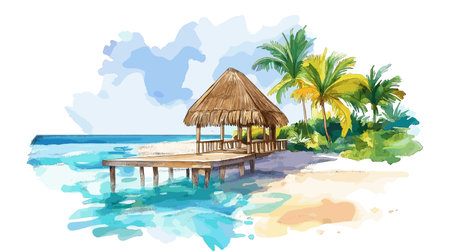 Riviera Maya. Riviera Maya hand drawn watercolor illustration on white backgroundのイラスト素材