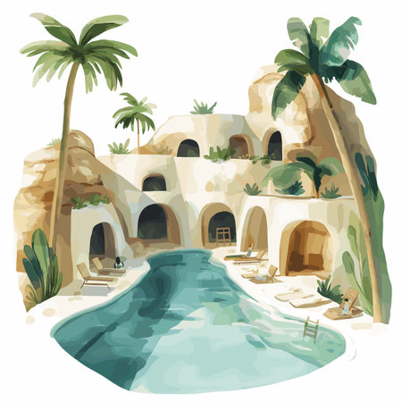 The Baths in Virgin Gorda. The Baths in Virgin Gorda hand drawn watercolor illustration on white backgroundのイラスト素材