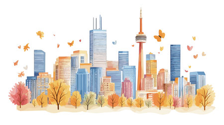 Toronto. Toronto hand drawn watercolor illustration on white backgroundのイラスト素材