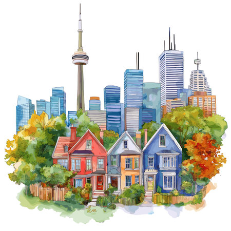 Toronto. Toronto hand drawn watercolor illustration on white backgroundのイラスト素材