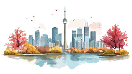 Toronto. Toronto hand drawn watercolor illustration on white backgroundのイラスト素材