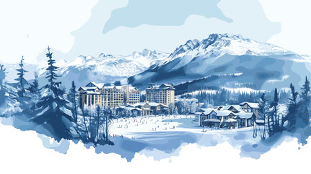 Whistler Blackcomb. Whistler Blackcomb hand drawn watercolor illustration on white backgroundのイラスト素材