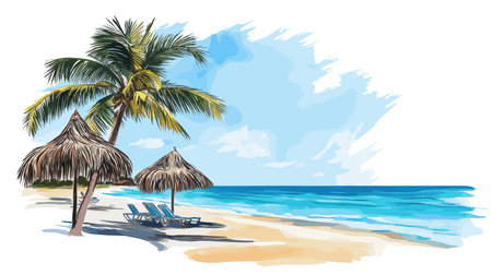 Varadero Beach. Varadero Beach hand drawn watercolor illustration on white backgroundのイラスト素材