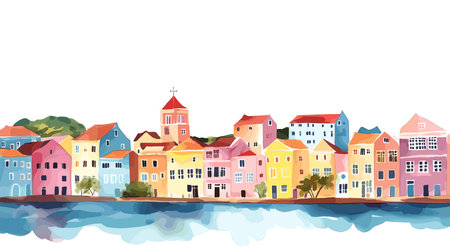 Willemstad. Willemstad hand drawn watercolor illustration on white backgroundのイラスト素材
