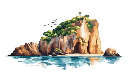 Ballestas Islands. Ballestas Islands hand drawn watercolor illustration on white backgroundのイラスト素材