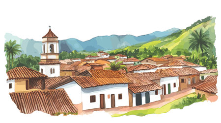 Barichara. Barichara hand drawn watercolor illustration on white backgroundのイラスト素材