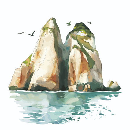 Ballestas Islands. Ballestas Islands hand drawn watercolor illustration on white backgroundのイラスト素材
