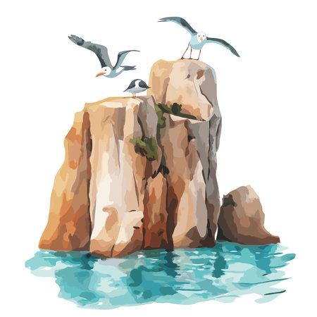 Ballestas Islands. Ballestas Islands hand drawn watercolor illustration on white backgroundのイラスト素材