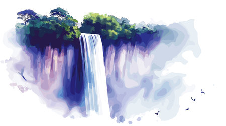 Angel Falls. Angel Falls hand drawn watercolor illustration on white backgroundのイラスト素材