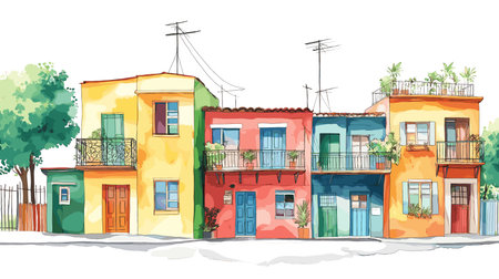 La Boca and Caminito. La Boca and Caminito hand drawn watercolor illustration on white backgroundのイラスト素材