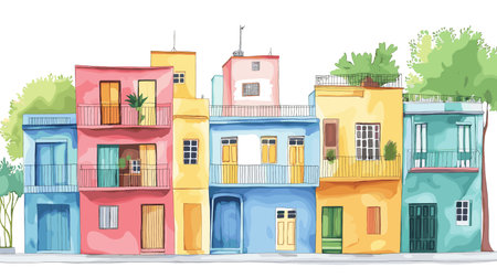 La Boca and Caminito. La Boca and Caminito hand drawn watercolor illustration on white backgroundのイラスト素材