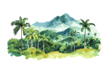 Avila National Park. Avila National Park hand drawn watercolor illustration on white backgroundのイラスト素材