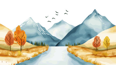 Carretera Austral. Carretera Austral hand drawn watercolor illustration on white backgroundのイラスト素材