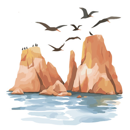 Ballestas Islands. Ballestas Islands hand drawn watercolor illustration on white backgroundのイラスト素材