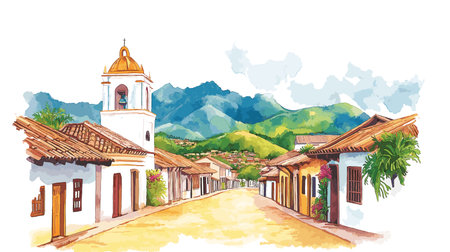 Barichara. Barichara hand drawn watercolor illustration on white backgroundのイラスト素材