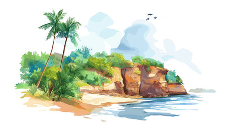 Cerro Cora National Park. Cerro Cora National Park hand drawn watercolor illustration on white backgroundのイラスト素材