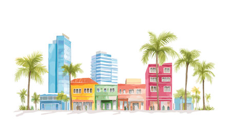 Ciudad del Este. Ciudad del Este hand drawn watercolor illustration on white backgroundのイラスト素材