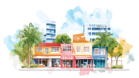 Ciudad del Este. Ciudad del Este hand drawn watercolor illustration on white backgroundのイラスト素材