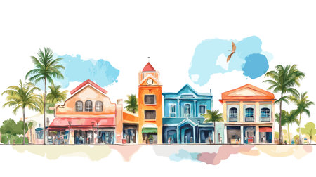 Ciudad del Este. Ciudad del Este hand drawn watercolor illustration on white backgroundのイラスト素材