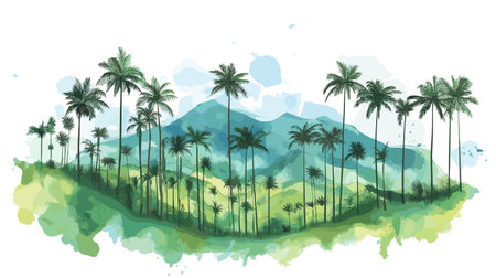 Cocora Valley. Cocora Valley hand drawn watercolor illustration on white background