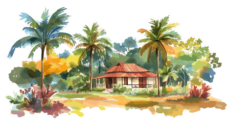 Dadanawa Ranch. Dadanawa Ranch hand drawn watercolor illustration on white backgroundのイラスト素材