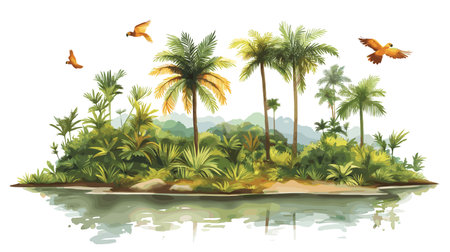 Cuyabeno Wildlife Reserve. Cuyabeno Wildlife Reserve hand drawn watercolor illustration on white backgroundのイラスト素材