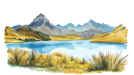 El Cajas National Park. El Cajas National Park hand drawn watercolor illustration on white backgroundのイラスト素材