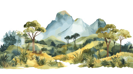 El Cajas National Park. El Cajas National Park hand drawn watercolor illustration on white backgroundのイラスト素材